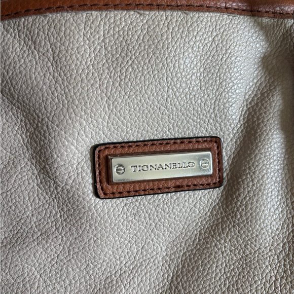 Tignanello Cream Brown Large Leather Tote Bag Purse Pebbeled Shoulder Handbag - Picture 7 of 9